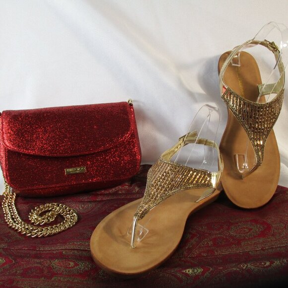 CL Laundry Gold-Tone Beaded Thong Sandals EUC Size 40/US 9 - Picture 10 of 12